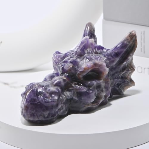 Estatua de calavera de cristal talla dragón 6"
