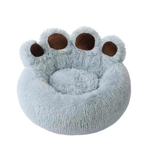 Mateju Cuccia Cane Ciambella, Lettino Gatto Cane Interno in Peluche Morbida Letto Gatto Forma Zampa Cuccia per Animali Domestici con Fondo Antiscivolo per Piccolo e Media (Grigio chiaro,60cm)