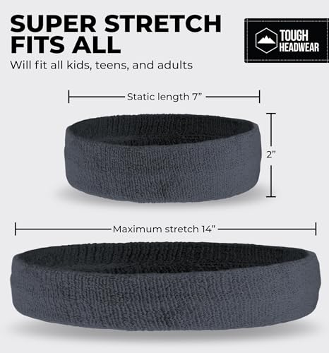 Image of Tough Headwear Terry Cloth Headband - Sweat-Wicking Running Head Band - Basketball Accessories - Headband for Washing Face