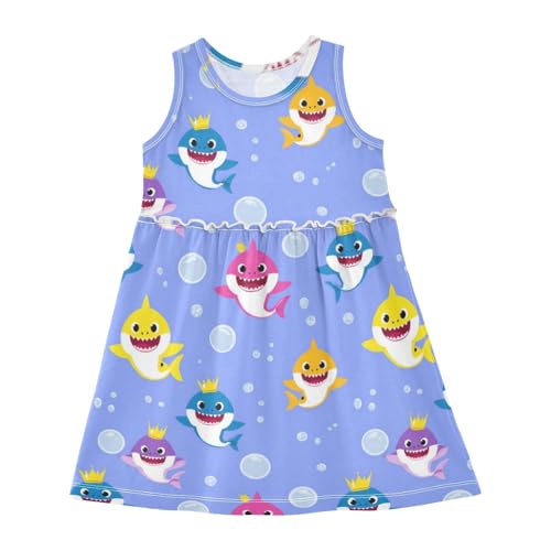 Plaaee Girls Sleeveless Dress Shark Blue Sundress for Casual Home Party Beach 4T