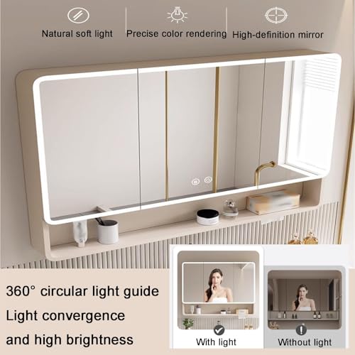 Slish Moderner Badezimmerschrank mit LED-Spiegelleuchte, platzsparend, mit Türen und Regalen für nized Home Decor