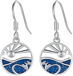 Wave Earrings 925 Sterling Silver Blue Wave Drop Earrings Ear Hook Earrings Ocean Jewelry Birthday Gifts for Women Girls