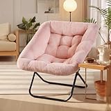 DUMOS Comfy Chair for Adults, Soft Faux Fur Folding Lounge for Bedroom Living Room Dorm Rooms Flexible Reading Chair for Teens, Large Size Foldable (Square-Blush)