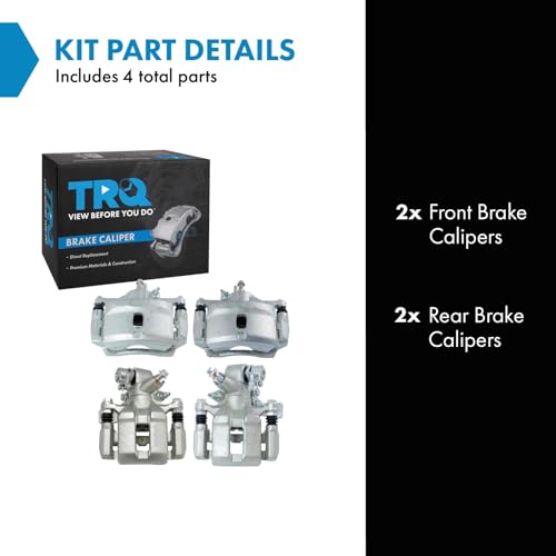 Image of TRQ Front and Rear Brake Caliper Set Zinc Coated Brackets Hardware Compatible with 2002-2003 Honda Civic