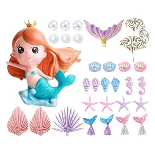 Decoración para tartas de cola de sirena, adornos de burbujas de cola de pez, juego de decoración de pastel de sirena, para niñas, niños, estudiantes, familiares, vacaciones, regalos de fiesta