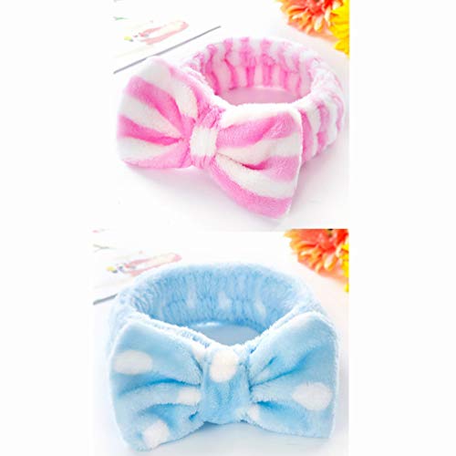 Cosmetics Bow Hair Band, Soft Carol Fleece Hairlace Headband Bow knot Turban, Makeup Shower Headbands Headwraps for Washing Face Spa Mask (2 Pack)