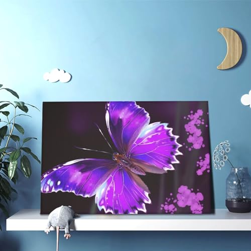 Peintures à thème papillon violet en toile murale abstraite pour décoration maison