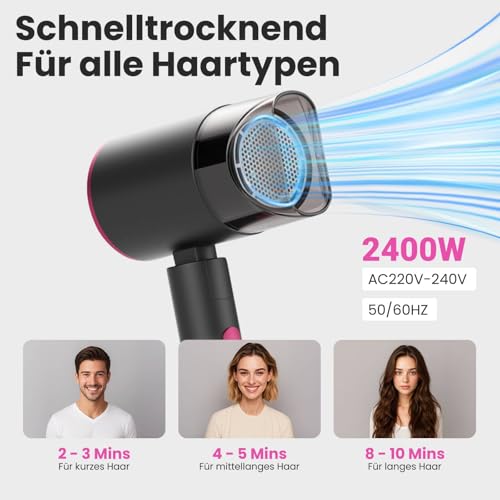 AIUNAOM Föhn Reisefön Klappbar,2000W Schnelltrocknender Haartrockner, Professionelle Reisefön mit Heiß- und Kalttasten,Klappbar Haartrockner für Zuhause und Salon