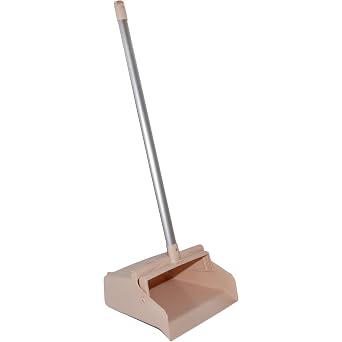 SPARTA Color Coded Upright Dustpan with 30 Inch Aluminum Handle, Serrated Edge and Locking Yoke, Standing Commercial Floor Dust Pan, Tan