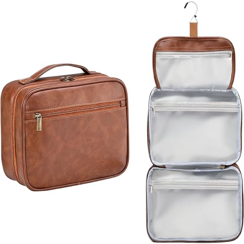 Portable Hanging Travel Toiletry Bags for Men Women Leather Toiletry Bag Waterproof Clear Toiletry Bag Large Organizer Bag for Toiletries