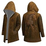 Vhersily Mito Nórdico Hombre Cárdigan Largo con Capucha, Clásico Estampado 3D Abrigo con Bolsillos, Chaqueta Biker Primavera Sudadera Medieval Chaqueta Vikingo Invernal Antiviento Impermeable, dorado