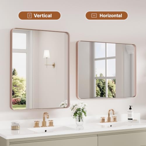 Image of Kosmonia 30x24 Inch Bathroom Vanity Mirror Brushed Rose Gold