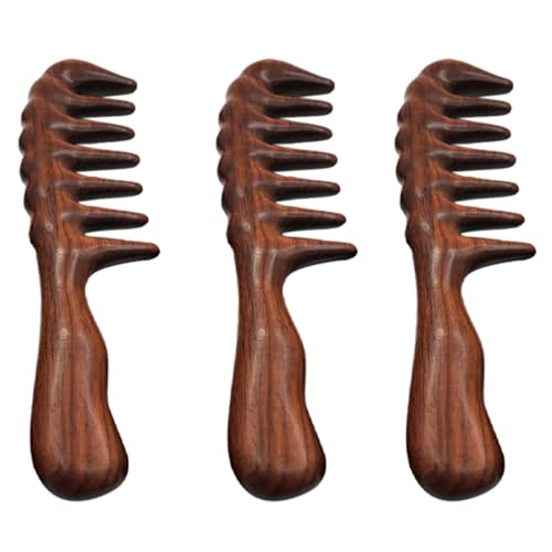 Peigne en bois à dents larges pour cheveux bouclés, lot de 3