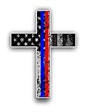 Thin Blue and Red Line Cross USA Flag Vinyl Decal American Flag Window Sticker Blue...
