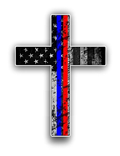 Thin Blue and Red Line Cross USA Flag Vinyl Decal American Flag Window Sticker Blue and Red Stripe for Cars Trucks laptops etc..for Honor and Support of Our Officers Firefighters EMT and Paramedics