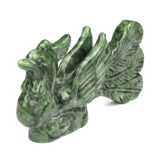 gemshan Handmade Jade Phoenix Statue - Natural Jade Phoenix Sculpture