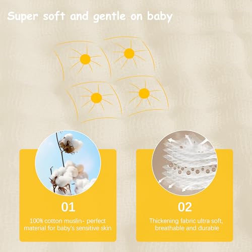 Image of Lovely Care 12 Pack Muslin Burp Cloths 100% Cotton Muslin Cloths Large 20''x10'' Extra Soft and Absorbent Baby Burping Cloth - Ivory