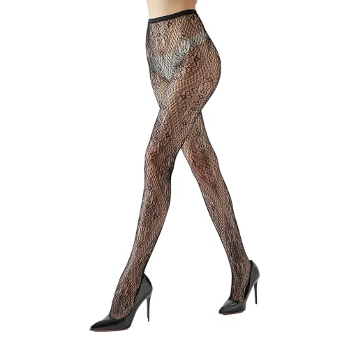 RubyRunk Patterned Fishnets Tights - Black Pantyhose Stockings for Women, Stylish & Stretchy Fashion Hosiery