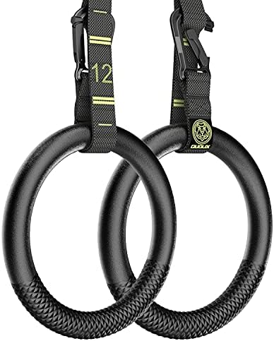 Gymnastic Rings with Adjustable Straps Buckle, Fitness Rings Suspension Trainer System for Exercise, Non-Slip Silicone Gym Rings Set for Home, Calisthenics, Workout, Training, Crossfit, Pull up Rings