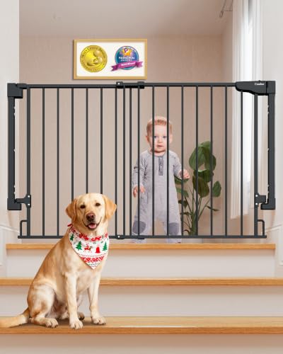 Cumbor Expandable 31.6-48 Baby Gate for Stairs Hardware Mounted 2-in-1 No Bottom Bar Dog Gate Indoor Pet Gate for Doorways with Large Walk Thru Door Child-Proof Safety Gate for Kids (Black)
