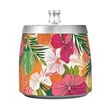 Cenicero de cigarrillos de acero inoxidable con tapa con patrón floral tropical con tapa para bar de oficina en casa, bonito antideslizante para decoración de cigarros