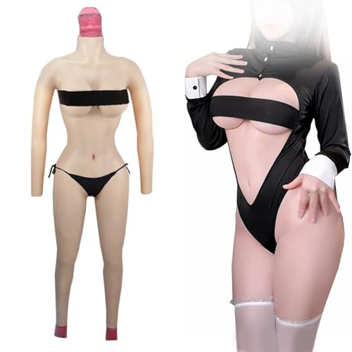 Silicone Bodysuit F/G Cup Silicone Breastplate Crossdressing Apparel Male To Realistic Fake Boobs Bodysuit for Transgender Ivory