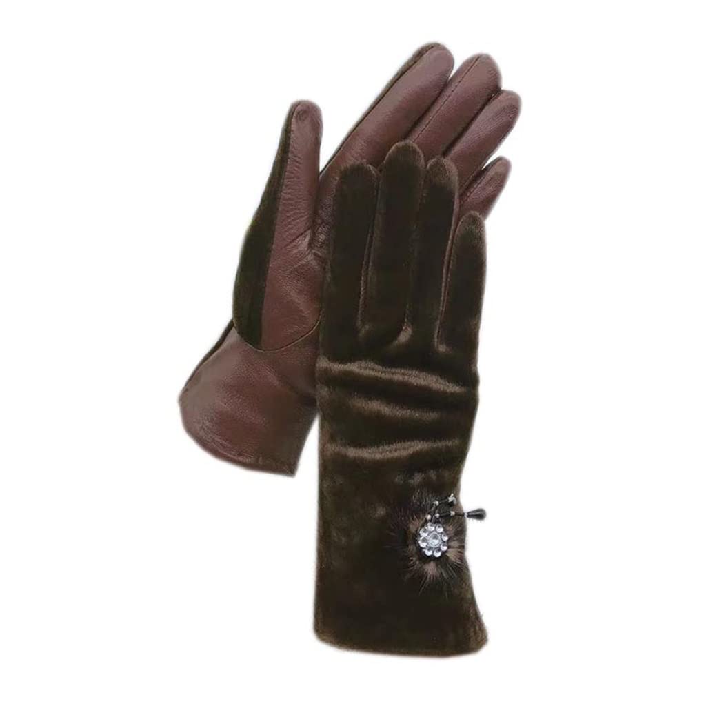 Guantes de Invierno para Mujer, de Piel de Ante, Color marrón, cálidos, con Forro