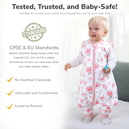 Image of Mama Cheetah Toddler Sleep Sack with Feet 4T-5T, 1.0 TOG Organic Cotton Baby Wearable Blankets with Legs, Baby Sleeping Bag for Walkers, Early Walker X-Large