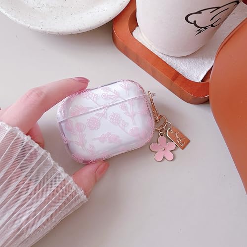 Image of MINSCOSE for AirPods Pro 3rd Generation Case (2025) with Cleaner Kit,Cute Flower Floral Aesthetic Design with Flowers Keychain for Girls Women for Airpods Pro 3-Pink