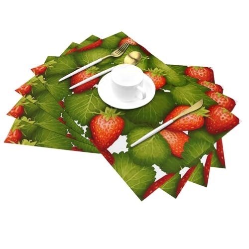 Sets de table durables et résistants motif feuilles de fraisier en PVC