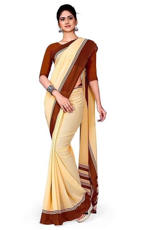 Image of Uniform Sarees Corp Women's Polyester, Cotton Saree With Blouse Piece