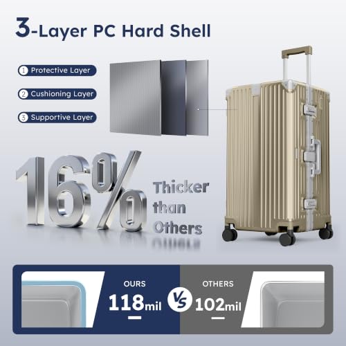 Image of ALPHA CAMP Trunk Luggage 26 Inch with Aluminum Frame Zipperless Suitcase | Checked Thickened 3-Layer PC Hardshell Luggage with TSA Lock,Charging Port,Cup Holder and Spinner Wheels for Holiday Travel