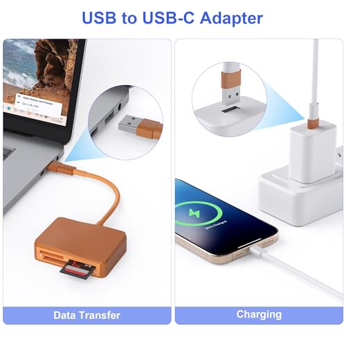 Image of SD Card Reader, 4 in 1 USB C to SD /TF /CF /MS Card Reader with USB to USB C Adapter Memroy Card Reader for iPhone 17 /16 /15 Pro Max iPad Pro MacBook Pro /Air iMac M4 /M3 Android Phone /Tablet PC(TerraCotta)