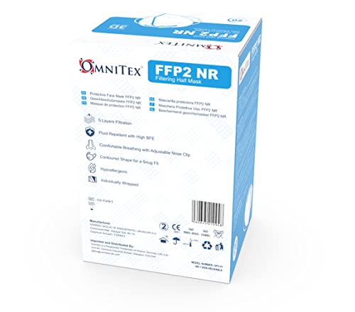 Omnitex FFP2 Face Mask - Box of 20, Individually Wrapped | High Filtration - 5 Layers | EN149 CE Certified | Hypoallergenic | Fluid Resistant | Ear Loops & Adaptable Nose Bridge | 5X Extenders - Image 6