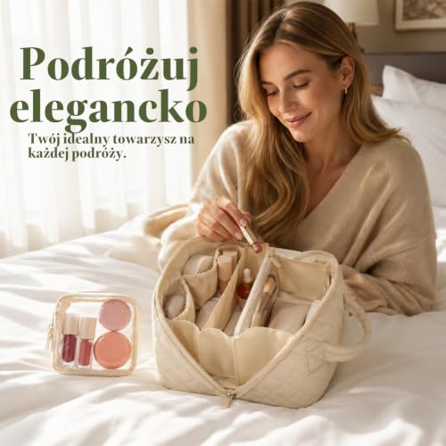 LuminaVerde Kosmetyczka, duża torba podróżna z przegródkami, wodoodporna kosmetyczka dla kobiet, organizer do makijażu i przybornik toaletowy, biały, L
