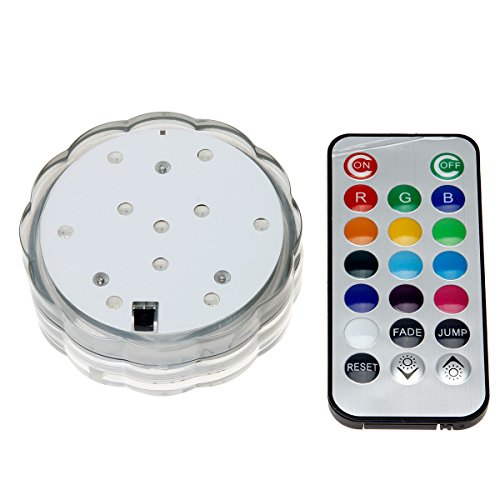 Super Bright 10 LEDs Reusable Submersible LED Light, RGB Color Waterproof Landscape Lamp With Wireless Remote Controller / Perfect for Lighting Up Vase, Bowl, Fish Tank etc (Battery not included)