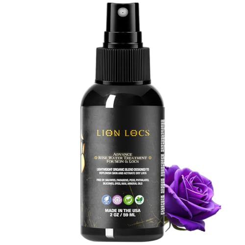 Lion Locs Rosewater Spray for Dreads, Dreadlocks, Braids, Faux Locs, Crochet Locs, Sisterlocks with Aloe, Essential Oils, Vitamins, and Glycerin | Organic Vegan Conditioner Rose Water Spritz (2oz)