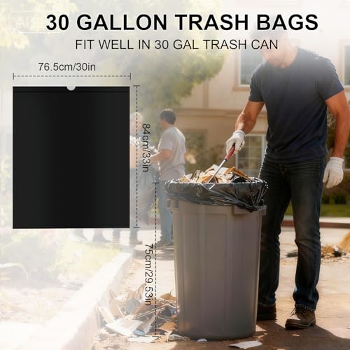 30 Gallon Drawstring Trash Bags,30 Count Multipurpose Extra Thick Garbage Bags,Break Resistant Drawstring Closure, for Office Home Hospital Big Waste Binst (Black) - Thumbnail 2