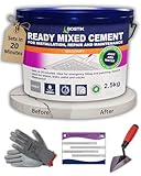 Cement Ready Mixed for Outdoor Use, Waterproof, Quick Drying - Concrete Mix Bundle for Fence Post Repair - Rapid Setting Cement Mix 2.5kg, Pointing Trowel, Gloves and Tips Card - by Decorator's Friend