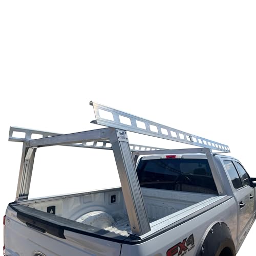 Black Horse Heavy Duty Ladder Rack Over Cab System 6.5\' Bed Silver Aluminum Compatible with All 3/4-ton Trucks with 6.4ft to 6.7ft Bed Length Not Compatible with tonneau covers-CSFRHD65