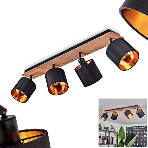 Lampa sufitowa Alsen, lampa sufitowa z drewna/metalu/tkaniny w kolorach ciemnobrązowym/czarnym/miedzianym, lampa w stylu skandynawskim z regulowanymi kloszami, 4 światła, 4 x E14, bez żarówek