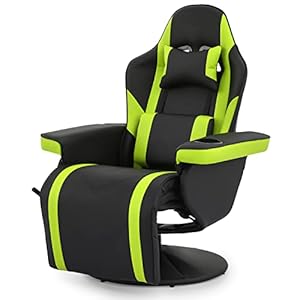 Magshion Gaming Recliner Chair Ergonomic Computer Chair for Adults Teens PU Leather Seat Adjustable Reclining Game Chair with Headrest Lumbar Support Footrest and Cup Holder for Living Room Green