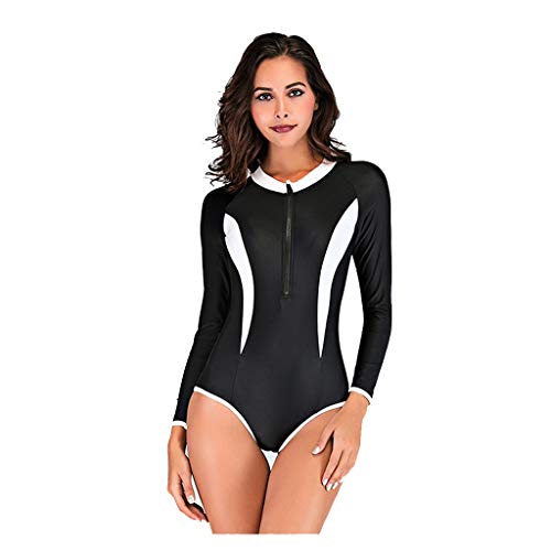 AmyGline Damen Tauchanzug Badeanzug gepolstert Langarm Bikini Baden Surf Anzug Langarm Einteiler Swimsuit Wetsuit