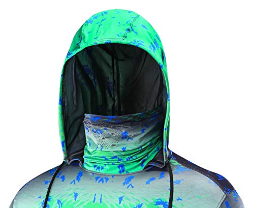 Performance Fishing Hoodie With Face Mask Sunblock Shirt Hooded Long Sleeve With Drawstrings Pocket,Green, Medium #TOP1