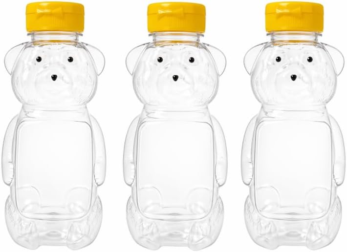 Pack of 3-16 oz Plastic Bear Honey Bottle Jars - Honey Squeeze Bottle Empty for Storing and Dispensing Honey