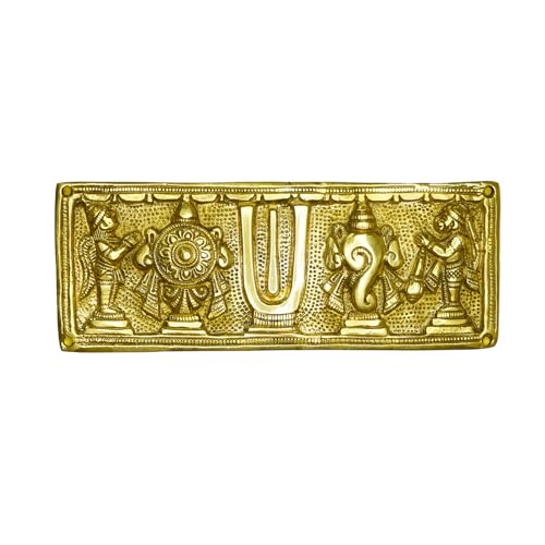 Image of Ekhasa Brass Shankh Chakra Tilak for Door | Tirupati Balaji Shank Chakra Tilak Hanging for Entrance | Lord Venkateswara Shanku Chakra Namam for Vasthu Decoration Items | Vishnu Sangu Chakra for Gift