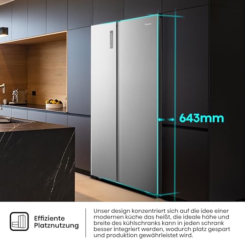 Foto von Hisense RS677N4BIE Side-by-Side Kühl-Gefrierkombination/ NoFrostPlus/ Multiflow 360°/ SuperCool/ BigBox/ 179,3 cm/ Kühlteil 334 l/ Gefrierteil 185 l/ 42 dB/ 309 kWh/ Jahr/ Inox-Look