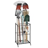 RANXFLOAT Garden Tool Organizer with Storage Hooks, Yard Tool Tower Rack for Garage Organization and Storage, Up to 35 Long-Handled Tools, Metal Tool Holder with 6 Hooks, Black