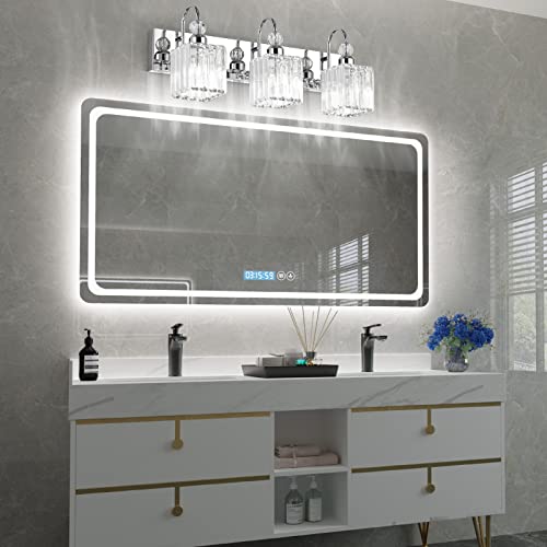 Image of Ralbay Chrome Crystal Bathroom Vanity Light - 3-Lights, 24 inch Modern Wall Light Fixtures