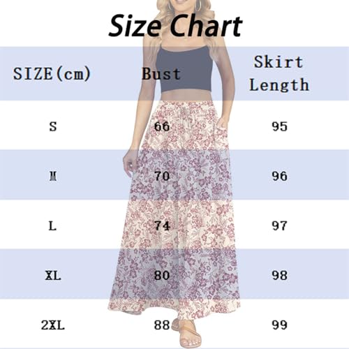Women's Flowy Maxi Skirt High Waisted Casual Long Skirts with Pockets Floral Printed Flowy Skirt A Line Pleated Maxi Skirts2